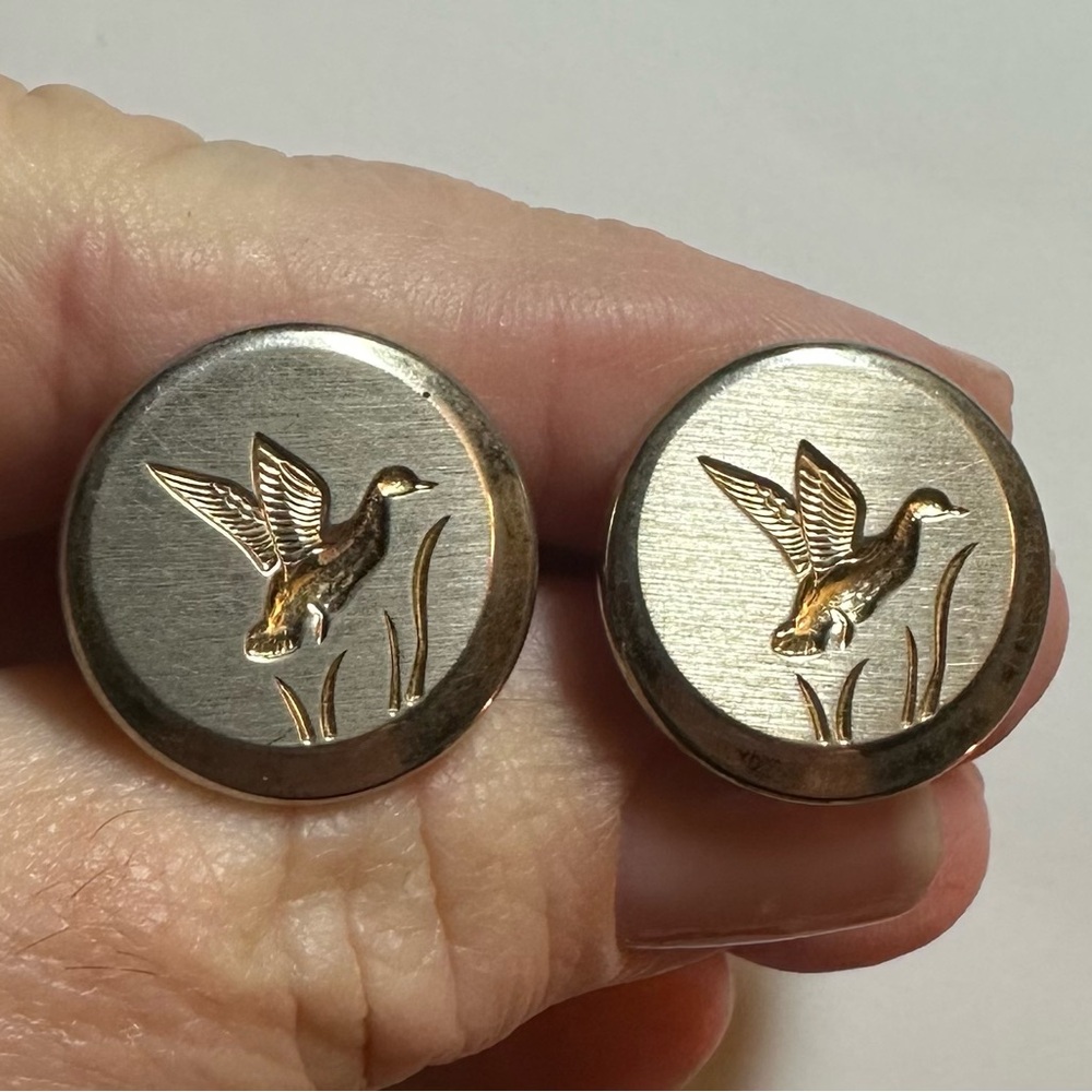 💕Flying Ducks Beautiful Vintage FO Swank 2 Tone Round Cufflinks💕